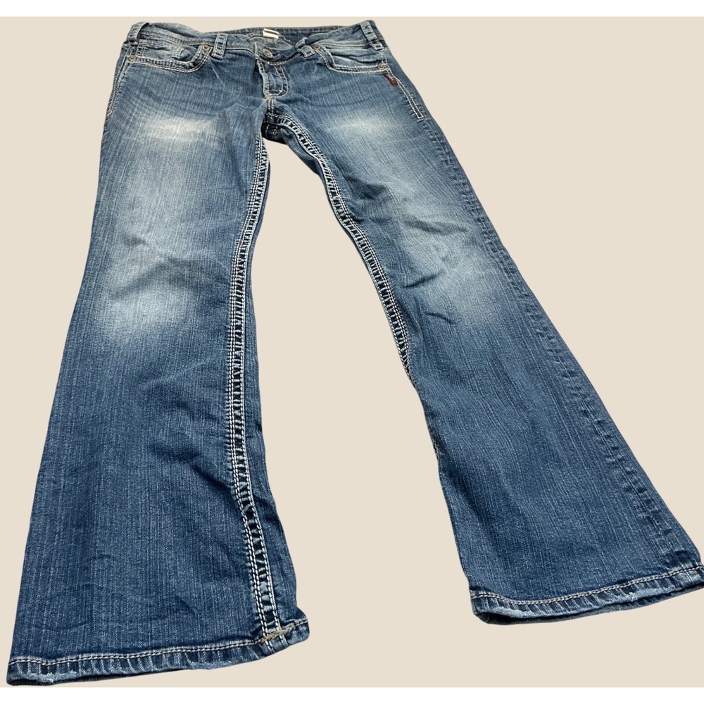 Silver Jeans Y2K Suki Bootcut Curvy Fit Contrast Stitch Blue Denim
